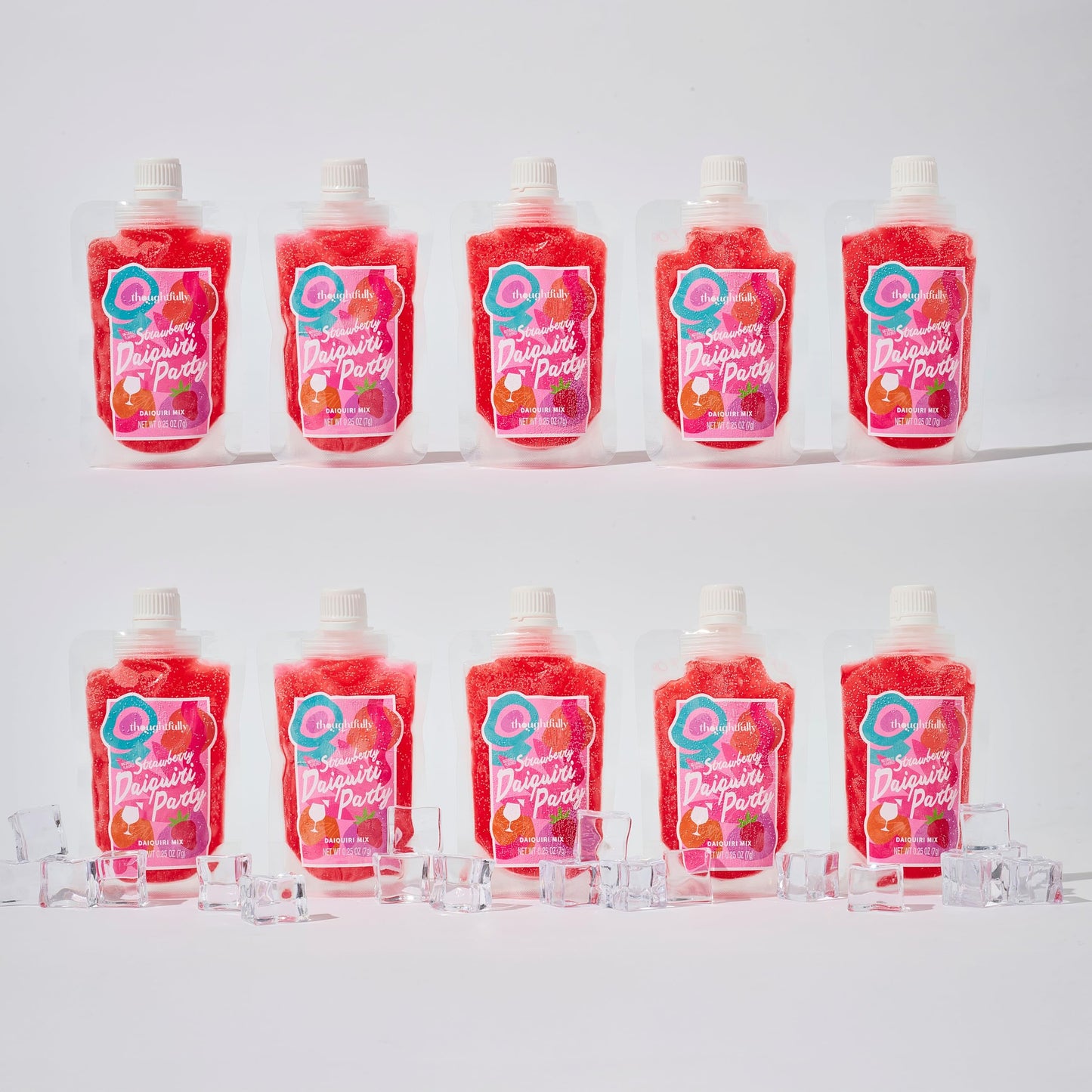 Thoughtfully Strawberry Daiquiri Party Set of 10 with Freezable Pouches and Funnel for Summer Drinks