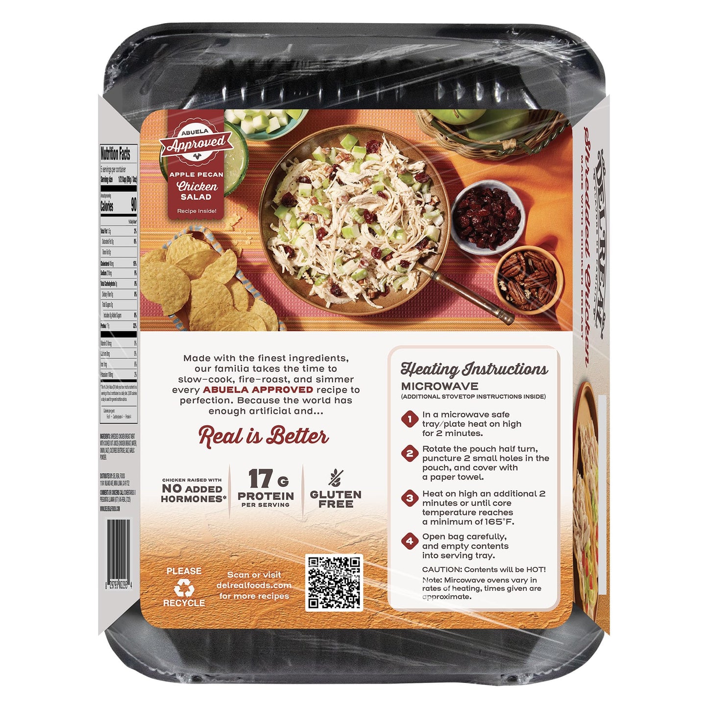 Del Real Foods Shredded Chicken, Pollo Deshebrado - Authentic Mexican, Ready to Eat, Family Size, Meal Prep Pack, Heat & Serve,