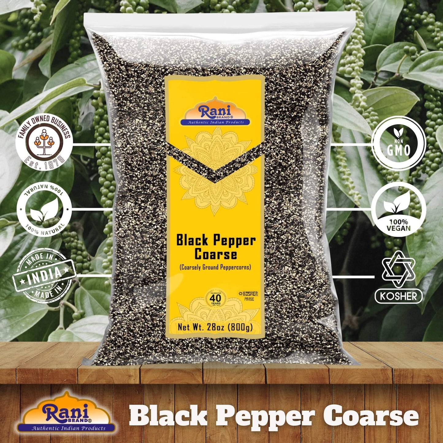 Rani Black Pepper Coarse Ground 28 Mesh (Table Grind) 28Oz (1.75Lbs) 800G ~ All Natural | Vegan | Gluten Friendly | Non-Gmo | Ko