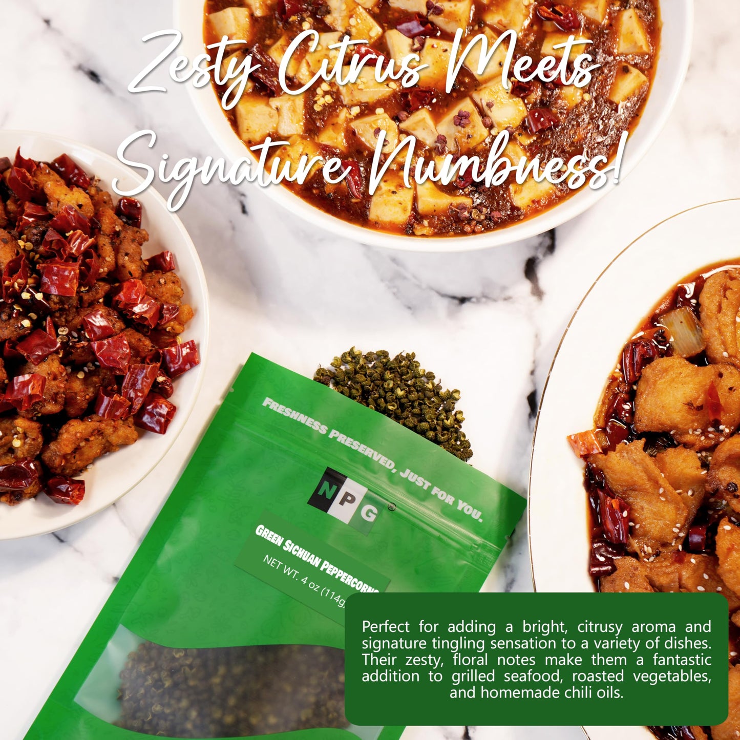 NPG Sichuan Green Peppercorns, 4 Oz, Mouth-Numbing Spice for Szechuan Cuisine