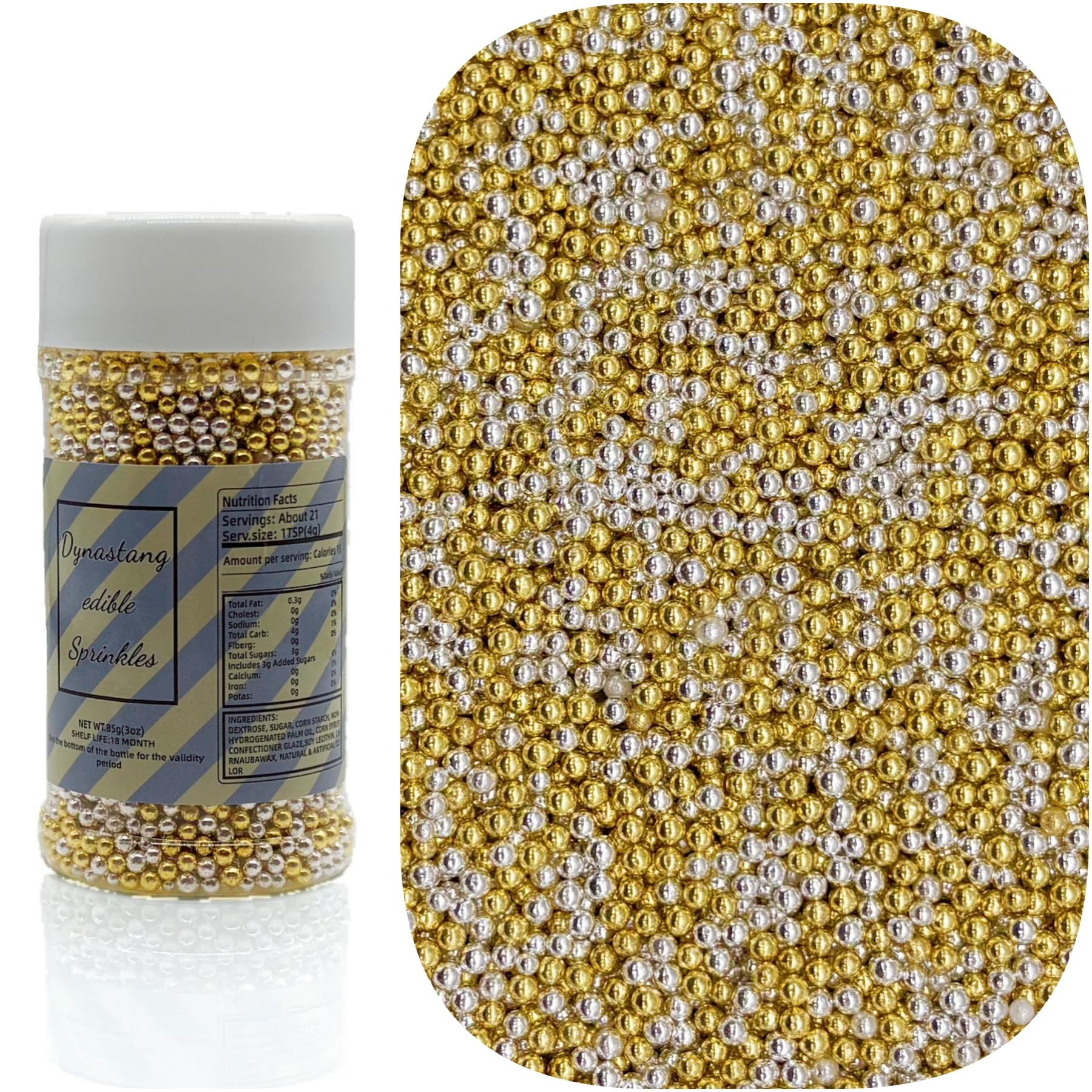 Dynastang 2mm Super Gold & Silver Pearls Sprinkles Edible Pearls Cake Decorating Stars Cake Decorations Cupcake Toppers Cookie D