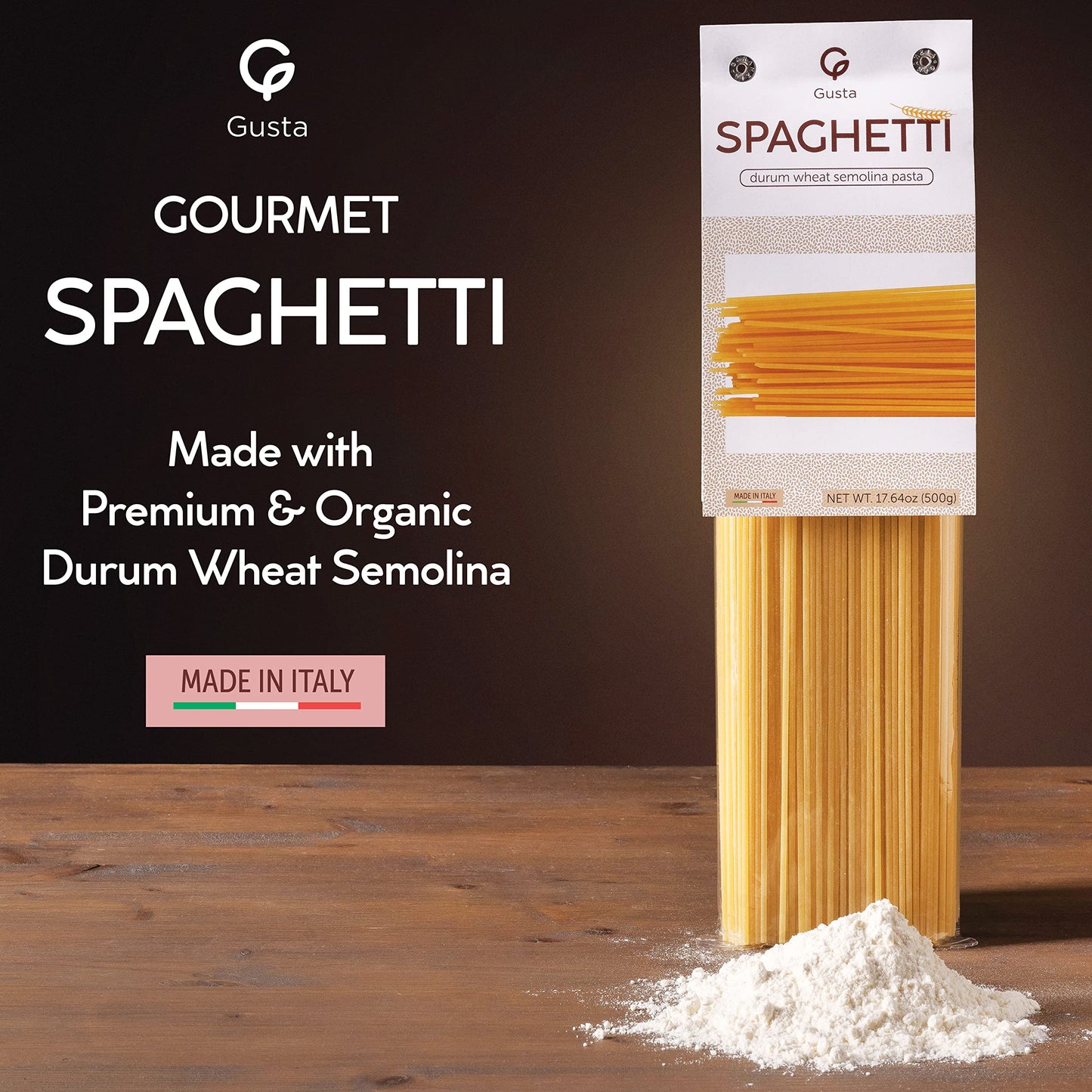 Gusta Spaghetti Noodles Pasta - Enhanced Italian Pasta From Italy - Durum Wheat Semolina Organic Al Dente Pasta - Non-Gmo & Gourmet Pasta - Family Owned Brand - 17.64Oz / 500G (4 Pack)