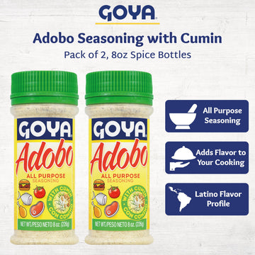 Adobo All Purpose Seasoning with Cumin by Goya, Poultry, Seafood, Meat, and Vegetable Seasoning, Fat Free and Calorie Free Latin