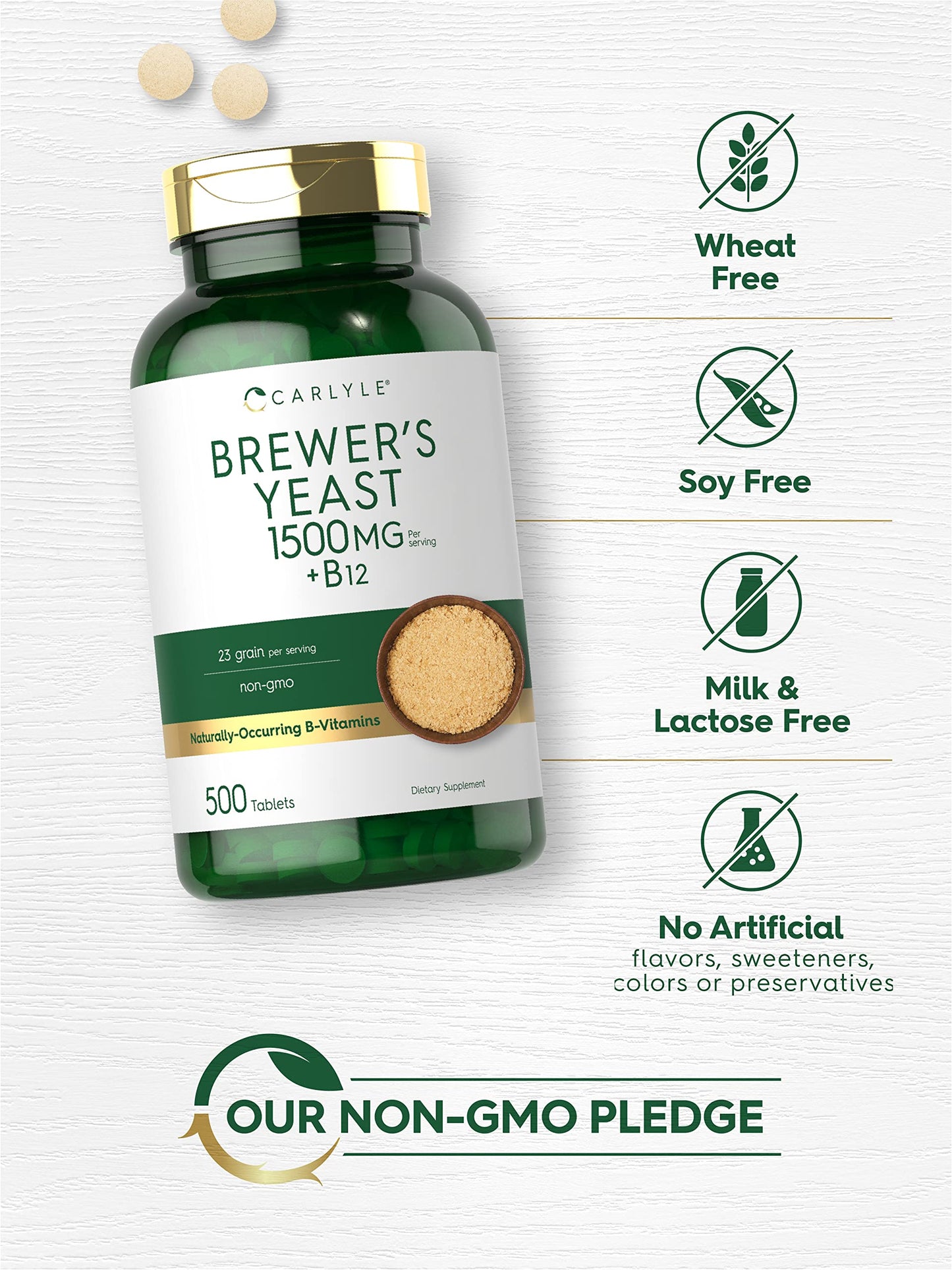 Carlyle malt-inspired Yeast small format product with Vitamin B12 | 500 Count | 1500mg | Non-GMO