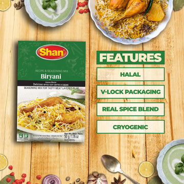Shan Biryani Recipe And Seasoning Mix 1.76 Oz (50G) - Spice Powder For Tasty And Spicy Meat Layered Pilaf - Suitable For Vegetar