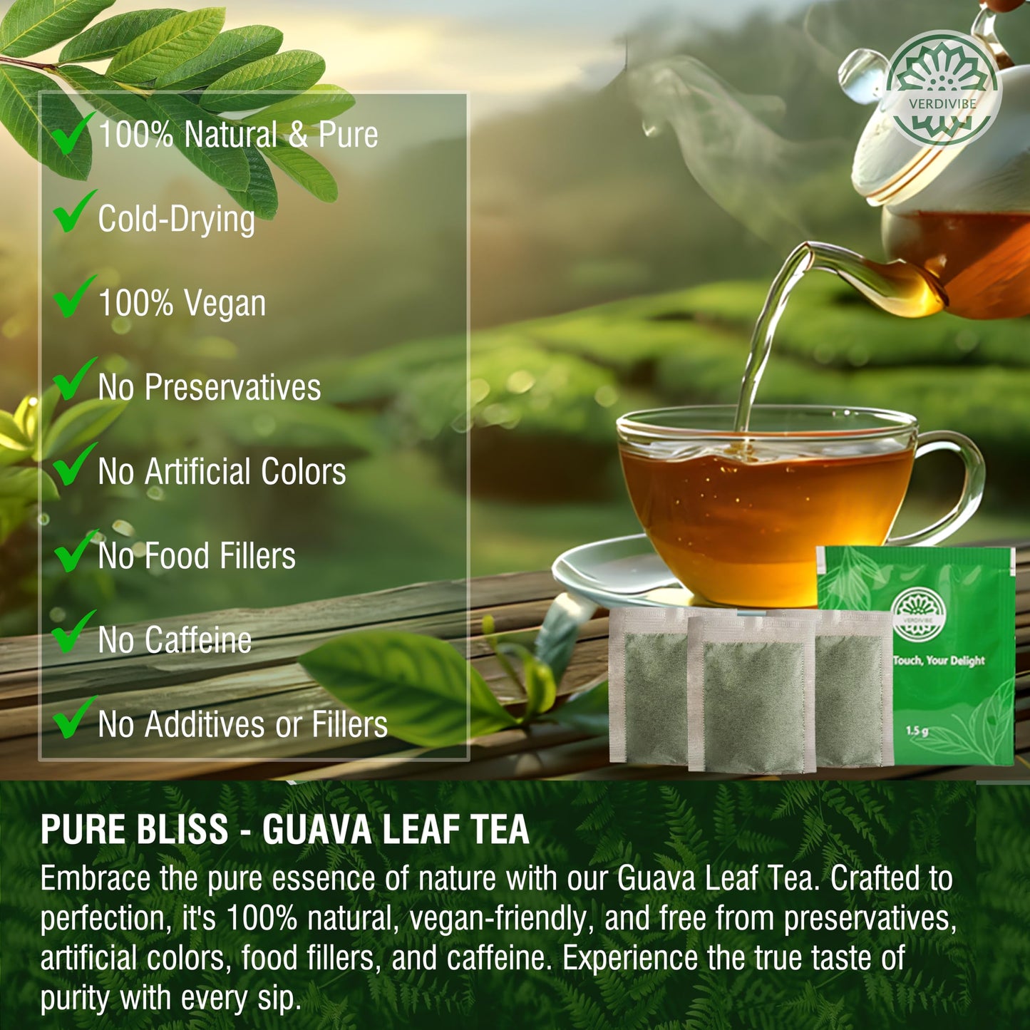 Premium Guava Leaves Tea Bags - Cold-Dried For Maximum Freshness And Nutrient Retention - 45 Hojas De Guayaba Leaf Tea Bags (45,