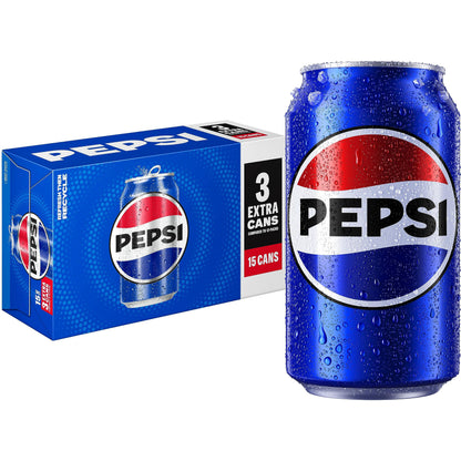 Pepsi Cola Soda Pop, 12oz Cans (15 Pack)