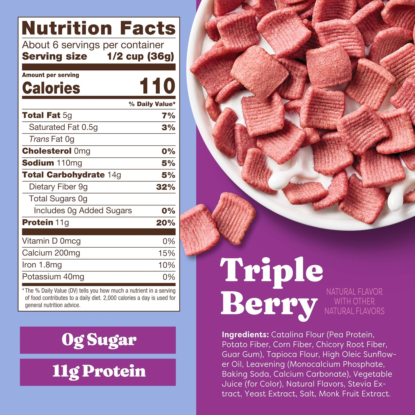 Catalina Crunch High Fiber Cereal 4-Pack, Low Carb, Sugar Free, Gluten Free, Vegan, 8 Ounce, Triple Berry Blast