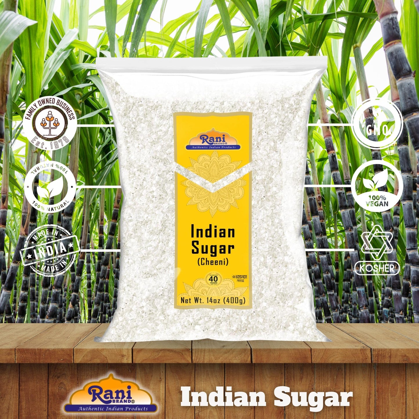Rani Indian Sugar Khand (Khandsari) 14oz - All Natural, Gluten Friendly, Vegan, Indian Origin