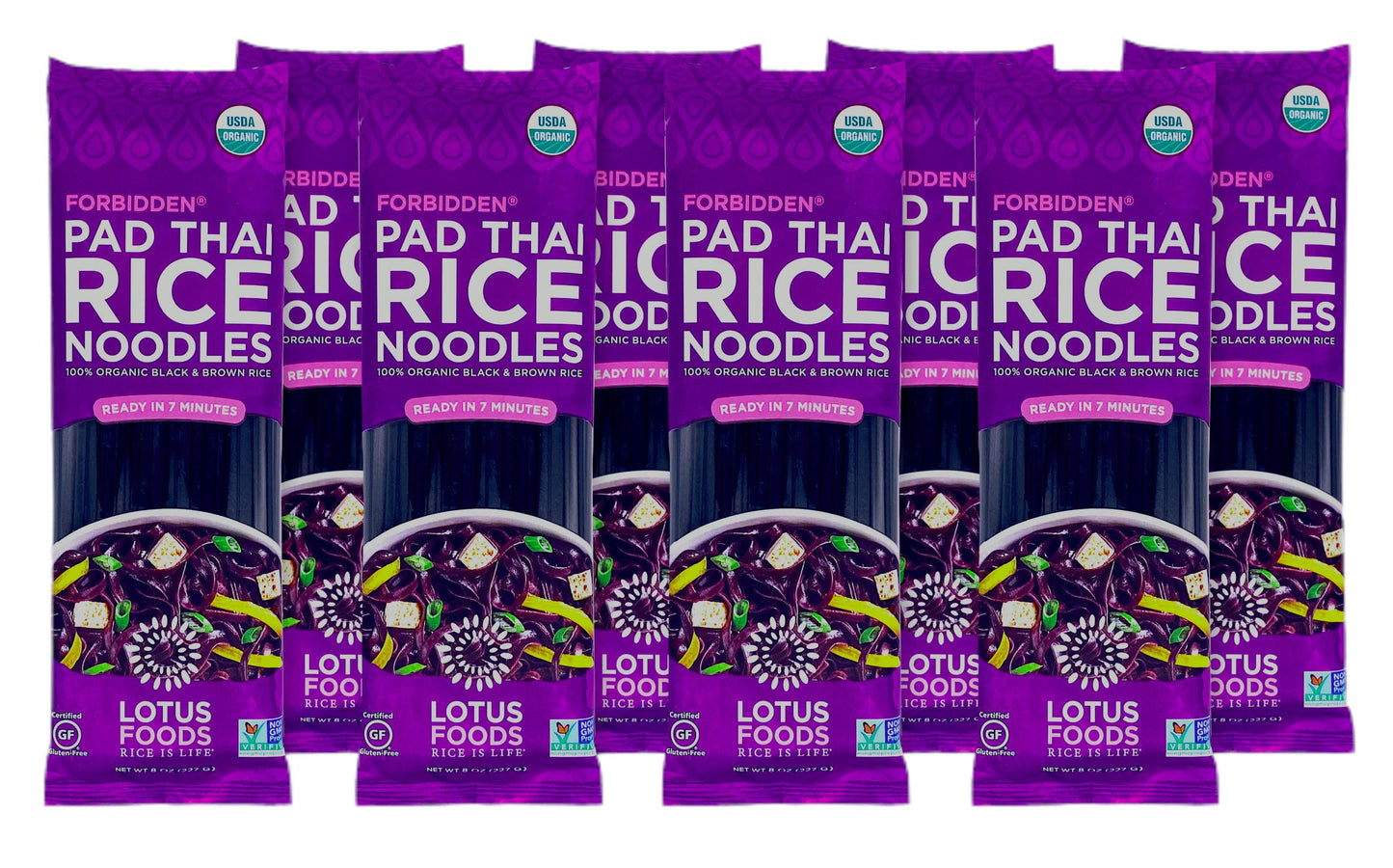 Lotus Foods Organic Forbidden Rice Pad Thai Noodles - Asian Style Noodles For Pho Or Stir Fry, Gluten Free, Vegan, Whole Grain, Non Gmo, Serve Hot Or Cold - 8 Oz (Pack Of 8)