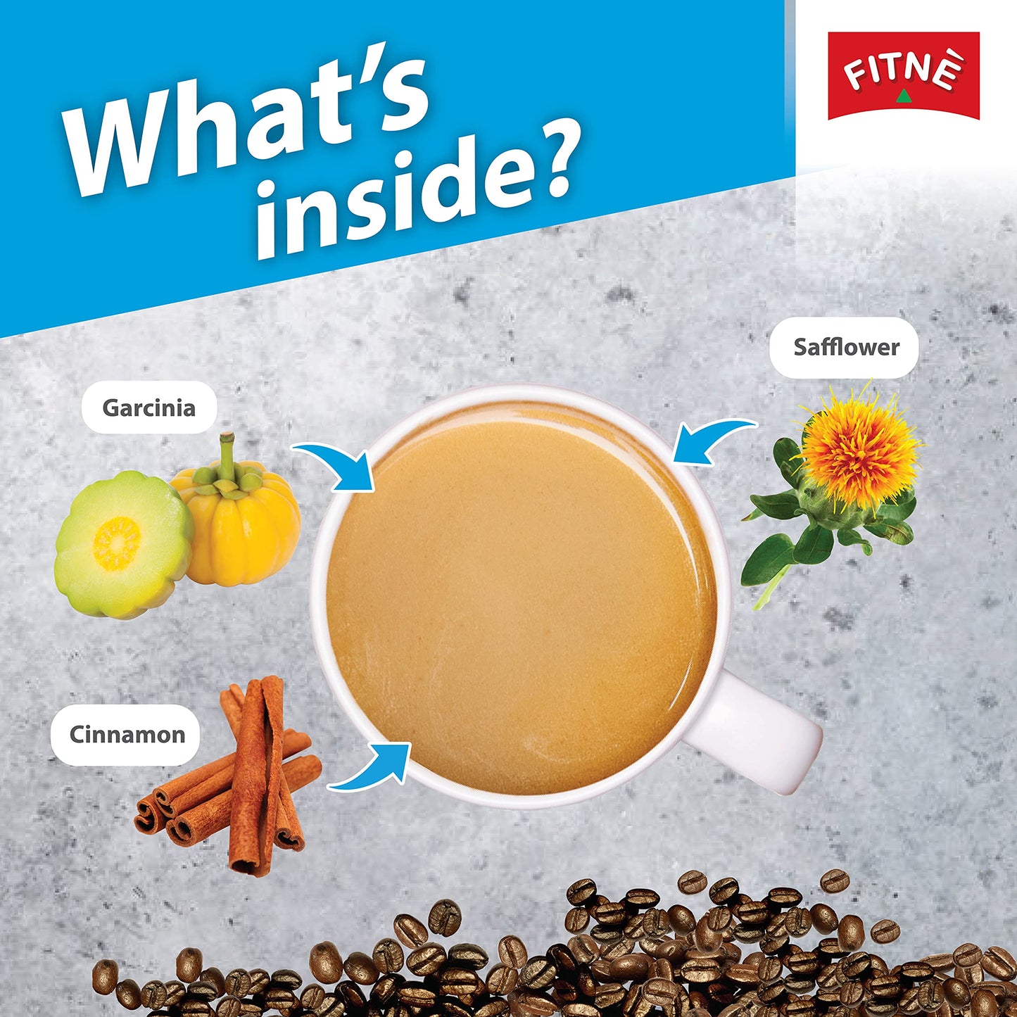 FITNÈ Instant 3 In 1 Coffee Packets with Herbs, Cinnamon & Garcinia, 10 Count, No Sugar, Spice Latte Blend