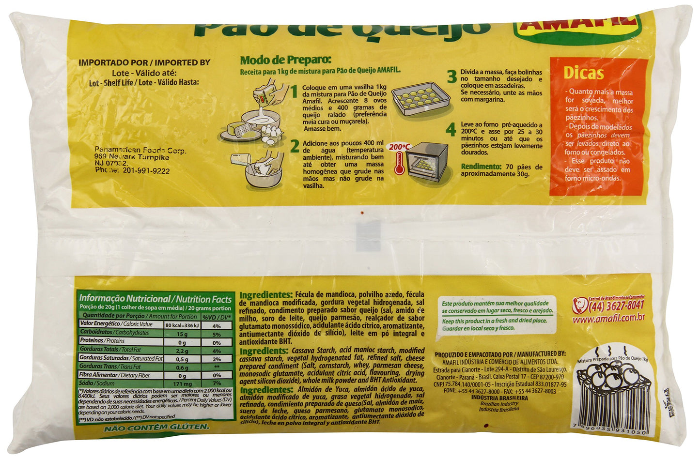 Amafil Bread Mix Pao de Queijo Pan De Queso, 1kg GLUTEN FREE, cheese, 35.2 Ounce