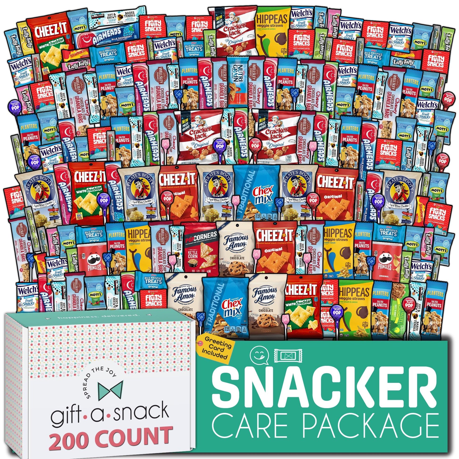 Gift A Snack - Fathers Day, Snack Box Care Package Variety Pack + Greeting Card (200 Count) Birthday Sweet Treats Gift Basket, C