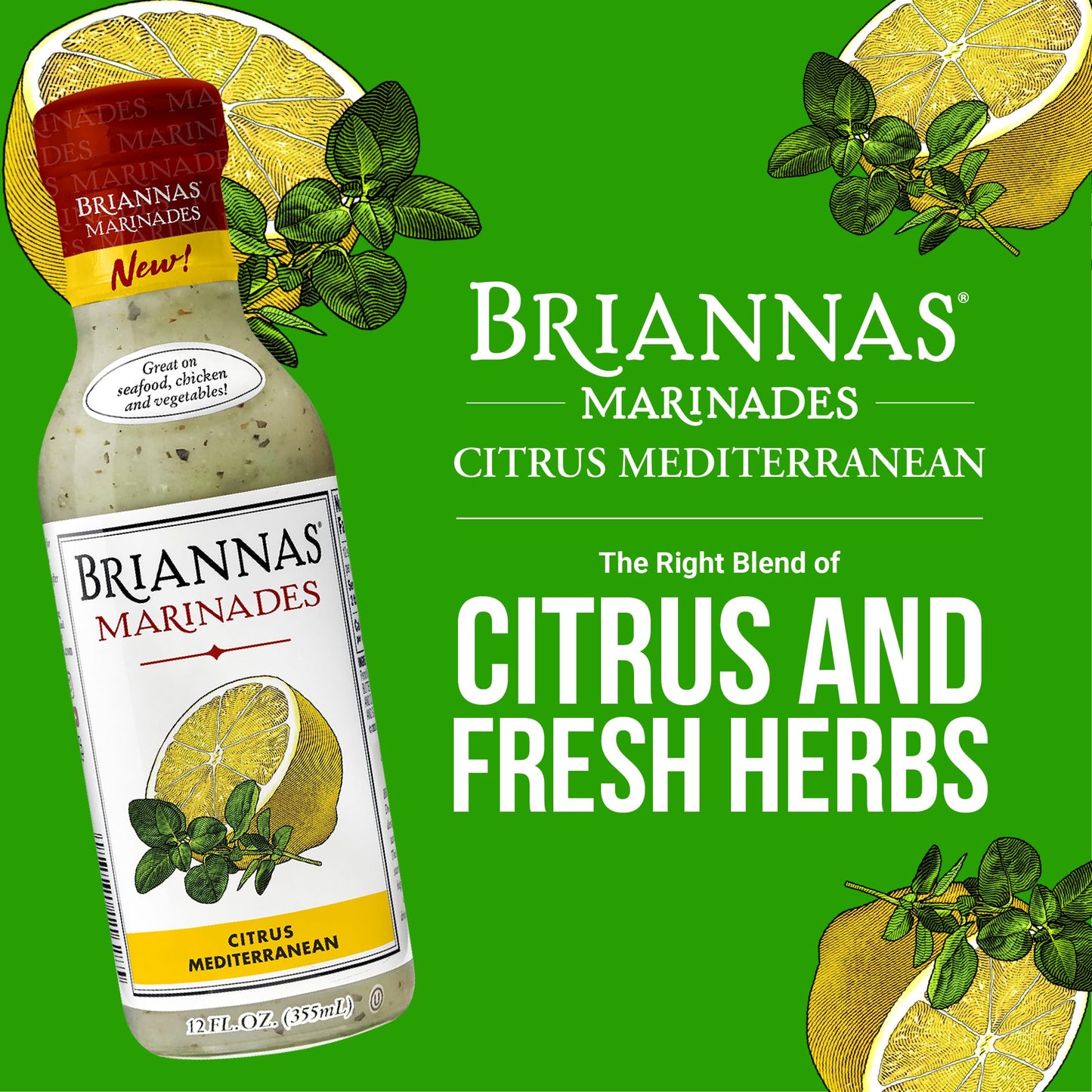 Briannas - Citrus Mediterranean Marinade - Small Batch, Gluten Free, Vegan Marinade Made With Premium Ingredients - 12 Oz. Bottl