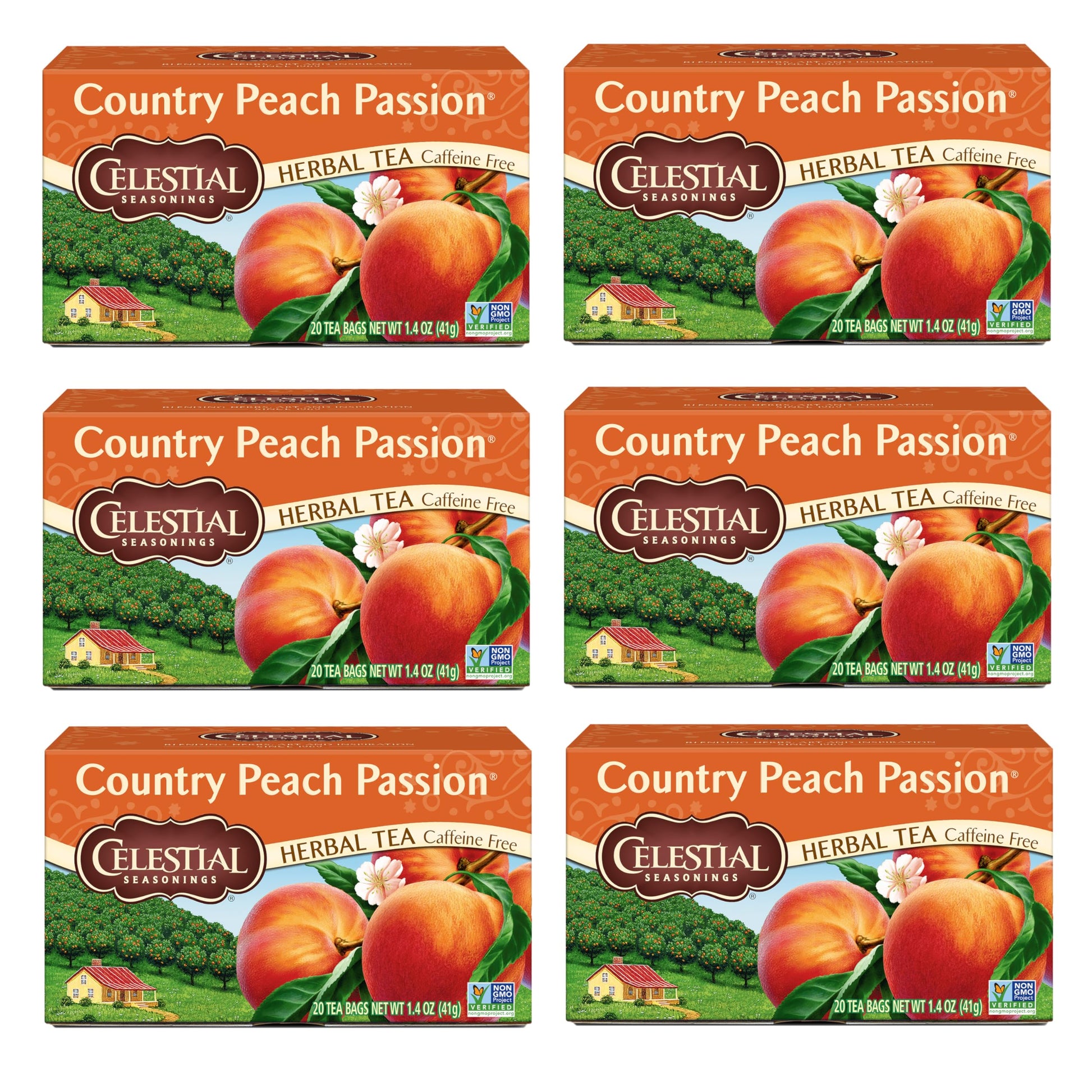 Celestial Seasonings Herbal Tea, Caffeine Free, Country Peach Passion, 20 Tea Bags, Pack of 6