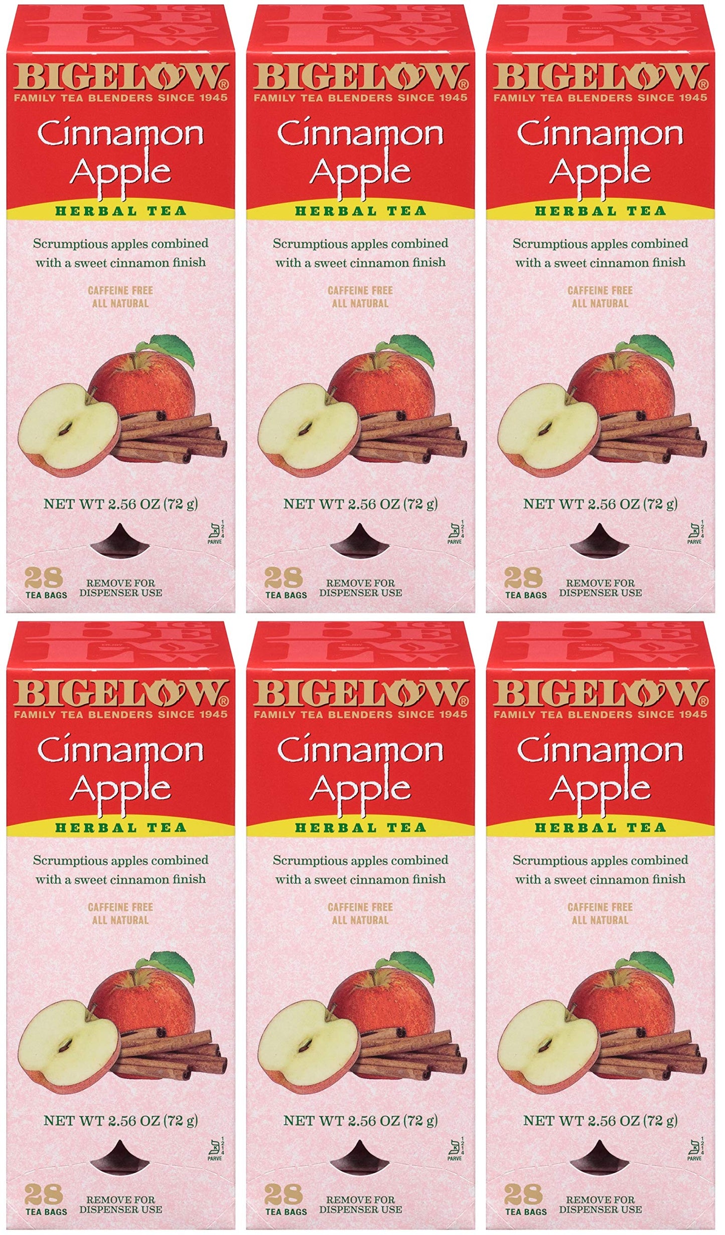 Bigelow Cinnamon Apple Herbal Tea Bags 28-Count Boxes (Pack Of 6) Cinnamon Apple Hibiscus Flavored Herbal Tea Bags All Natural N