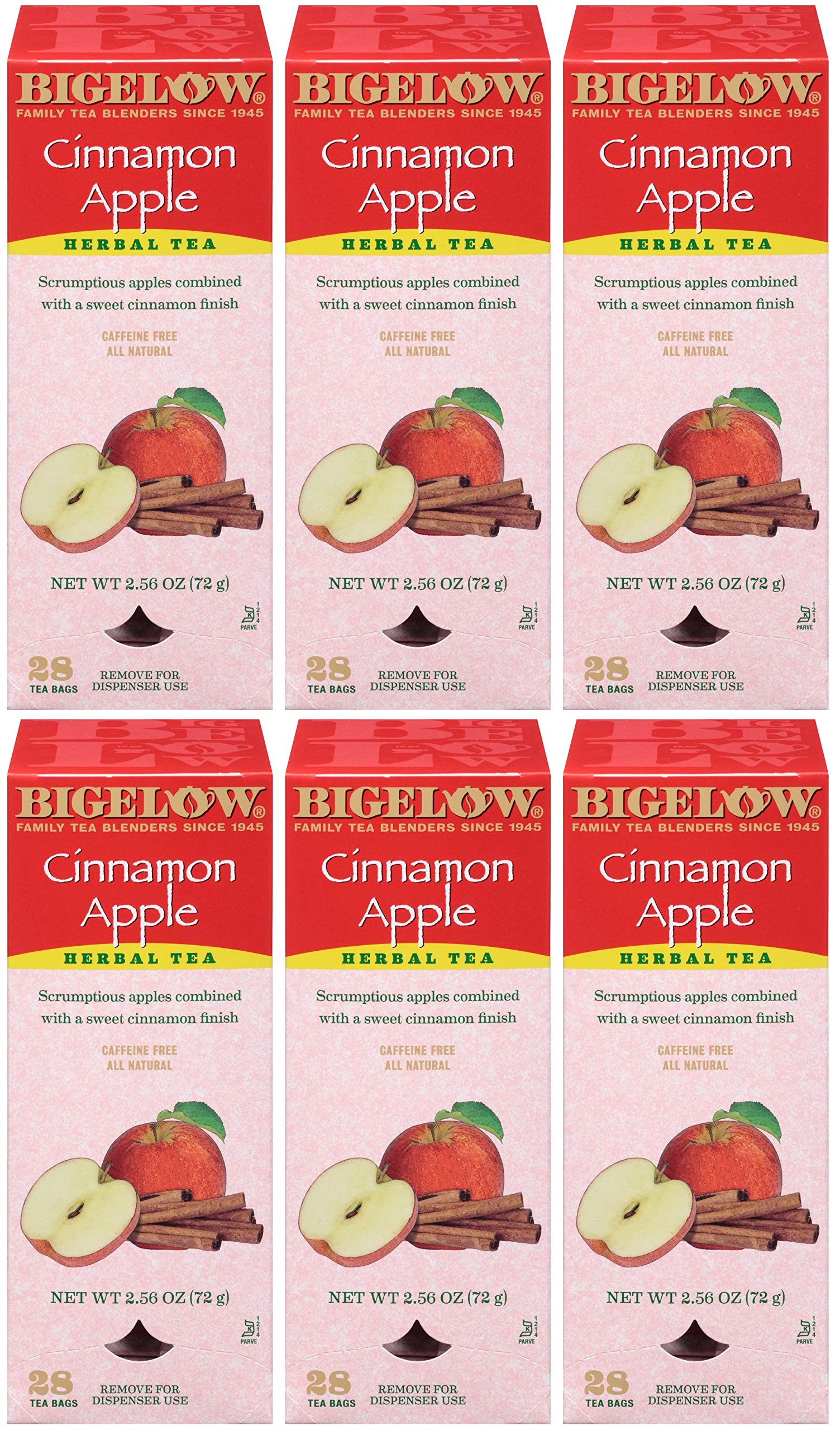 Bigelow Cinnamon Apple Herbal Tea Bags 28-Count Boxes (Pack Of 6) Cinnamon Apple Hibiscus Flavored Herbal Tea Bags All Natural N