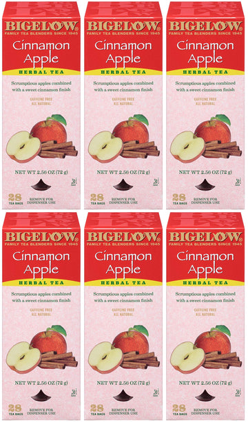 Bigelow Cinnamon Apple Herbal Tea Bags 28-Count Boxes (Pack Of 6) Cinnamon Apple Hibiscus Flavored Herbal Tea Bags All Natural N