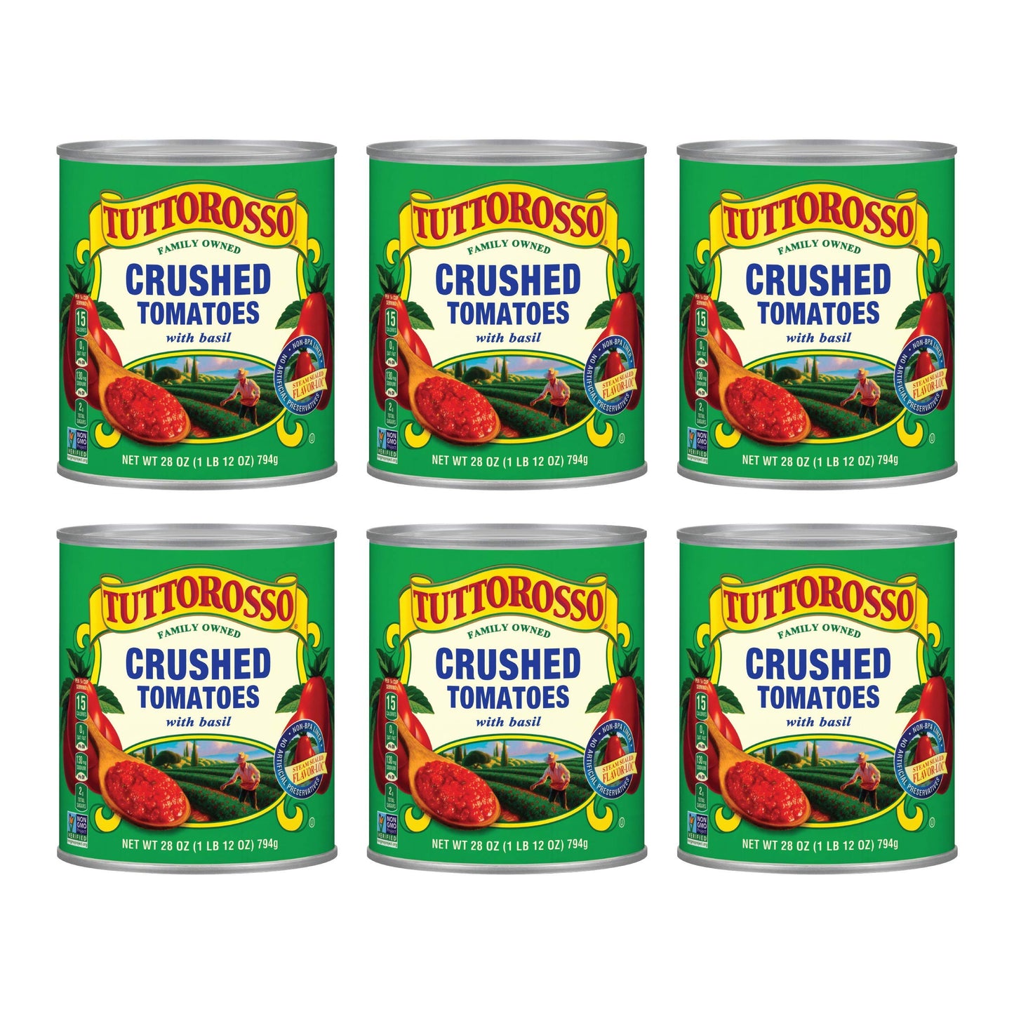 Tuttorosso Crushed Tomatoes With Basil, Gluten Free And Vegetarian Recipe, 28Oz Cans, 6-Pack
