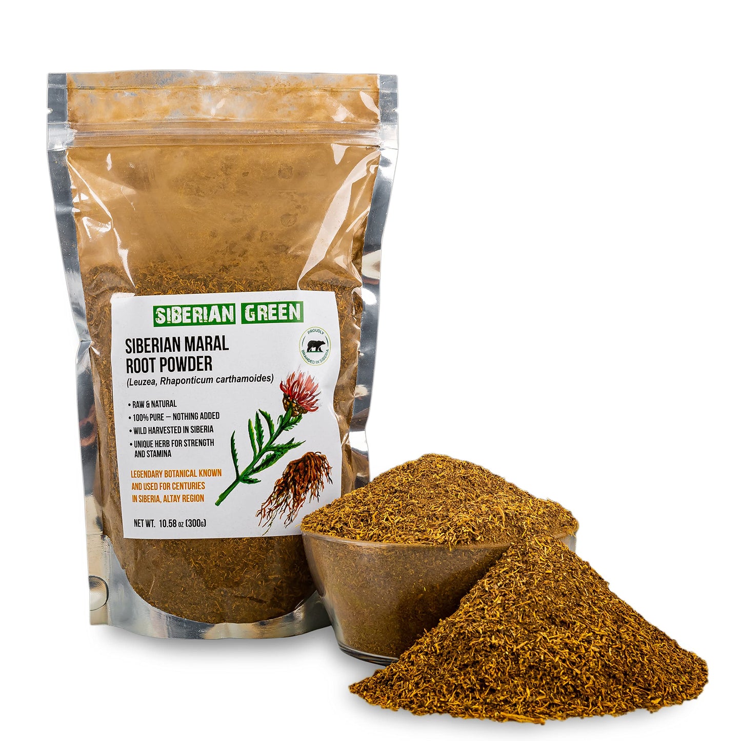 Siberian Green Maral Root Tea Loose Powder 300G (10.58Oz) Wild Harvested Leuzea Rhaponticum Carthamoides From Altai