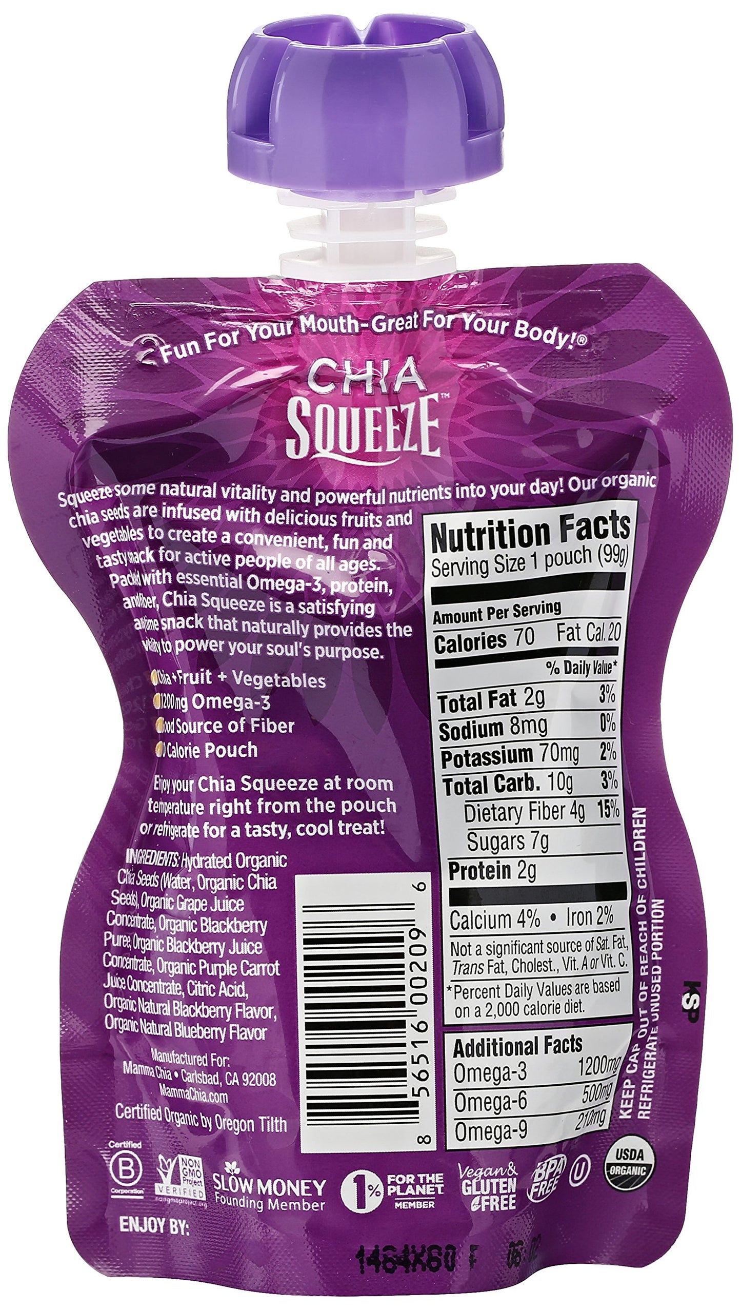 Mamma Chia Organic Blackberry Bliss Chia Squeeze Vitality Snack, 3.5 Oz