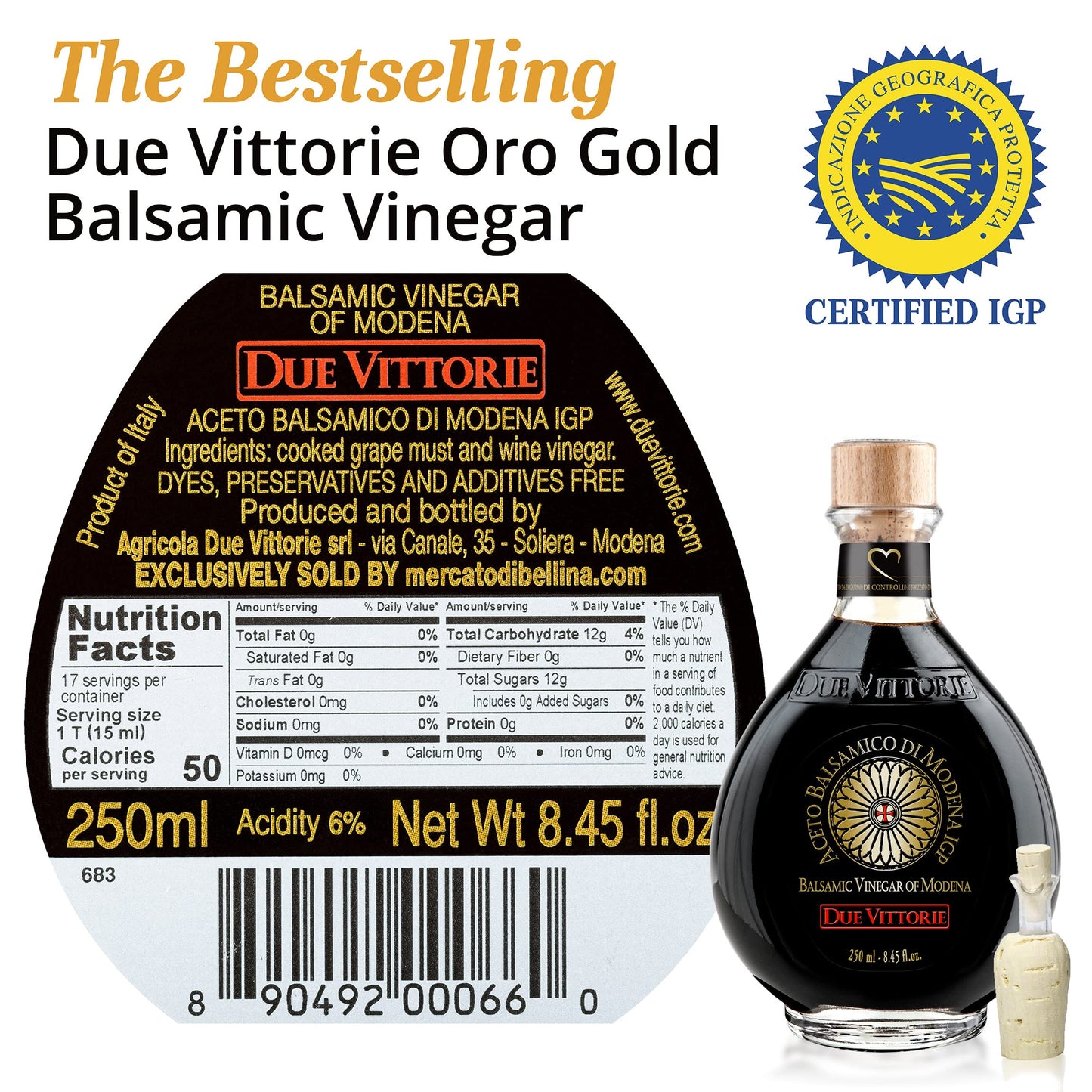 Due Vittorie Oro Gold Balsamic Vinegar of Modena - 8.45 Fl Oz (250ml) - White-a03
