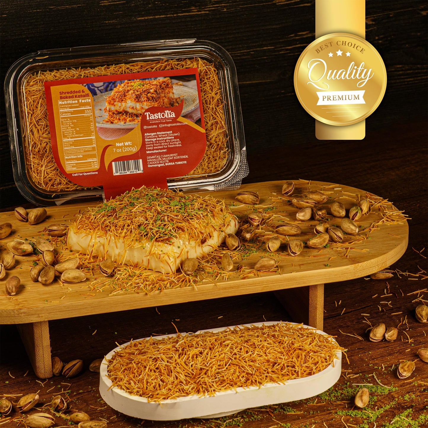 TASTOLIA Shredded Baked Kataifi Dough - 7 oz (200g) Crispy Fillo for Kunafa, Knafeh, Milk Puddings, Pistachio