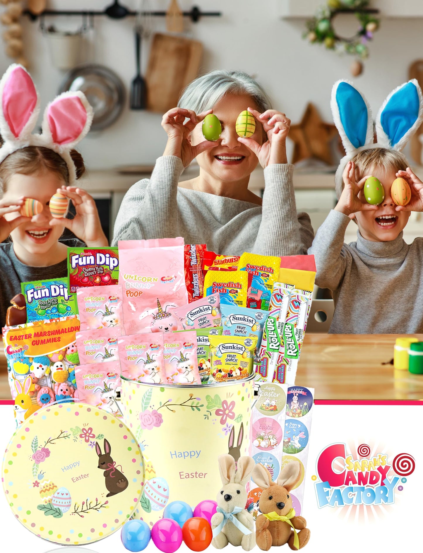 Sarahs Candy Factory Easter Snack Tin, 60 Count, Yellow, Ideal for Family and Friends