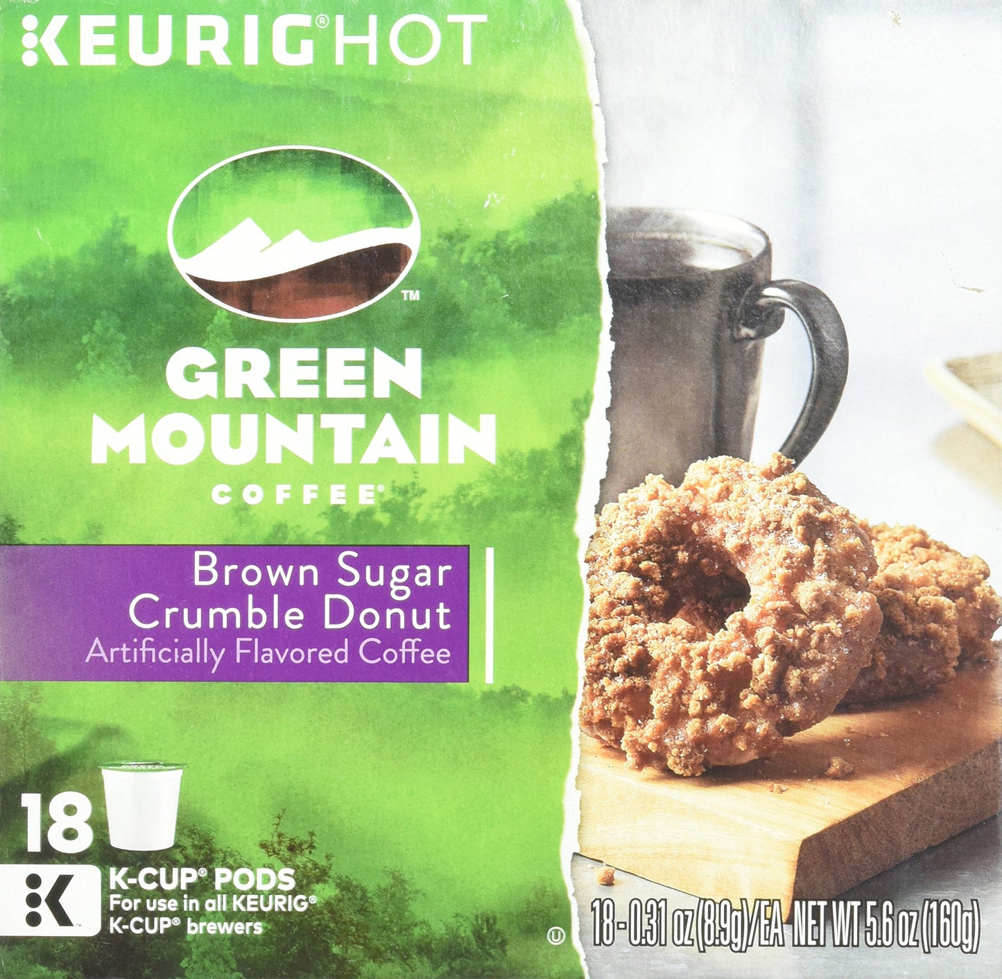 Green Mountain Coffee Brown Sugar Cspirit-inspired flavorble Donut - 18 Count Pack
