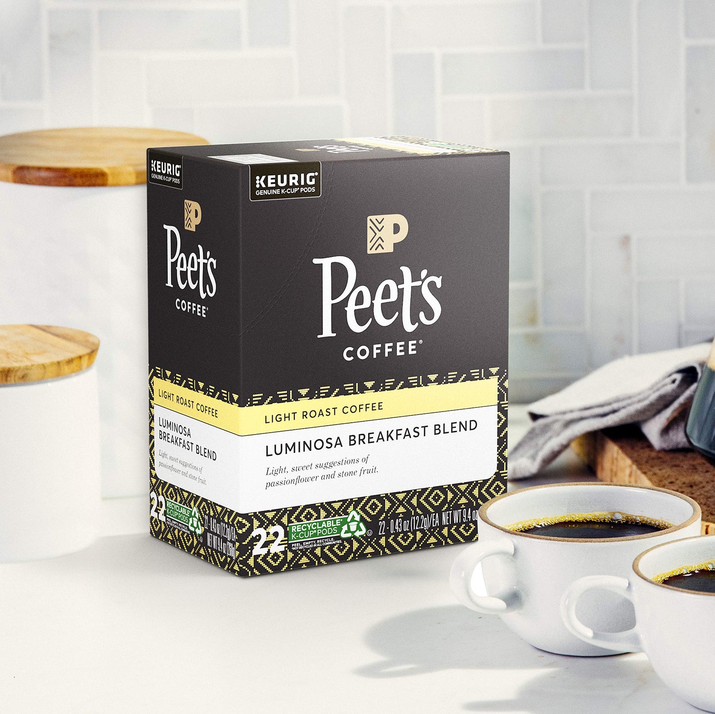 Peets Coffee Luminosa Breakfast Blend K-Cup Pods, Light Roast, 22 Count, Compatible with Keurig malt-inspired