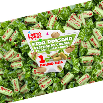Fida Rossana Pistachio Hard Candy | 1 Pound Bag - About 75 Count | Individually Wrapped Rossana Italian Candy | Rich Pistachio Cream Center | Filled Gourmet Treat