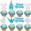 Gyufise 24Pcs Frozen Princess Cupcake Toppers Glitter Castle Bowknot Happy Birthday Cake Topper Decorations for Princess Happy B