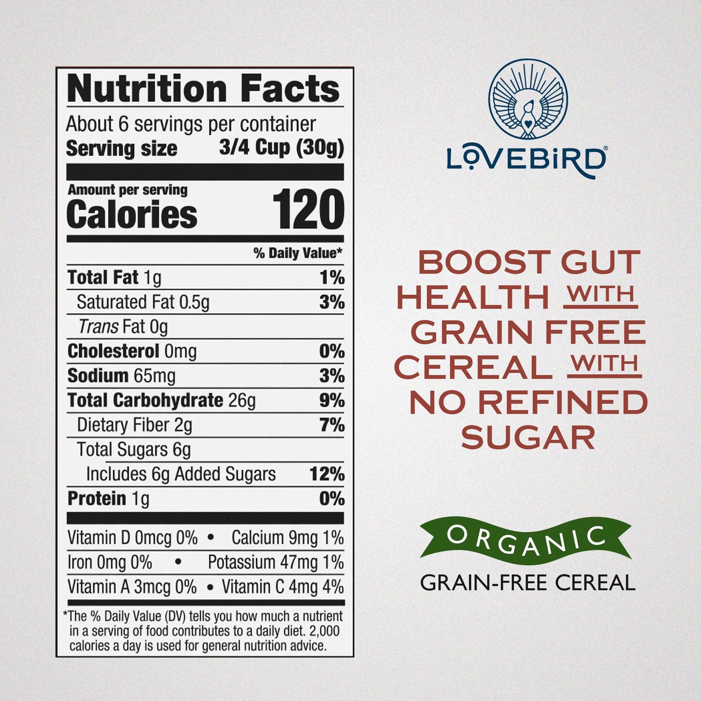 Lovebird Gluten Free Cereal - Organic Grain Free, Cinnamon Flavor, 3 Pack, Paleo, AIP, Dairy Free, Keto Friendly, No Refined Sugar