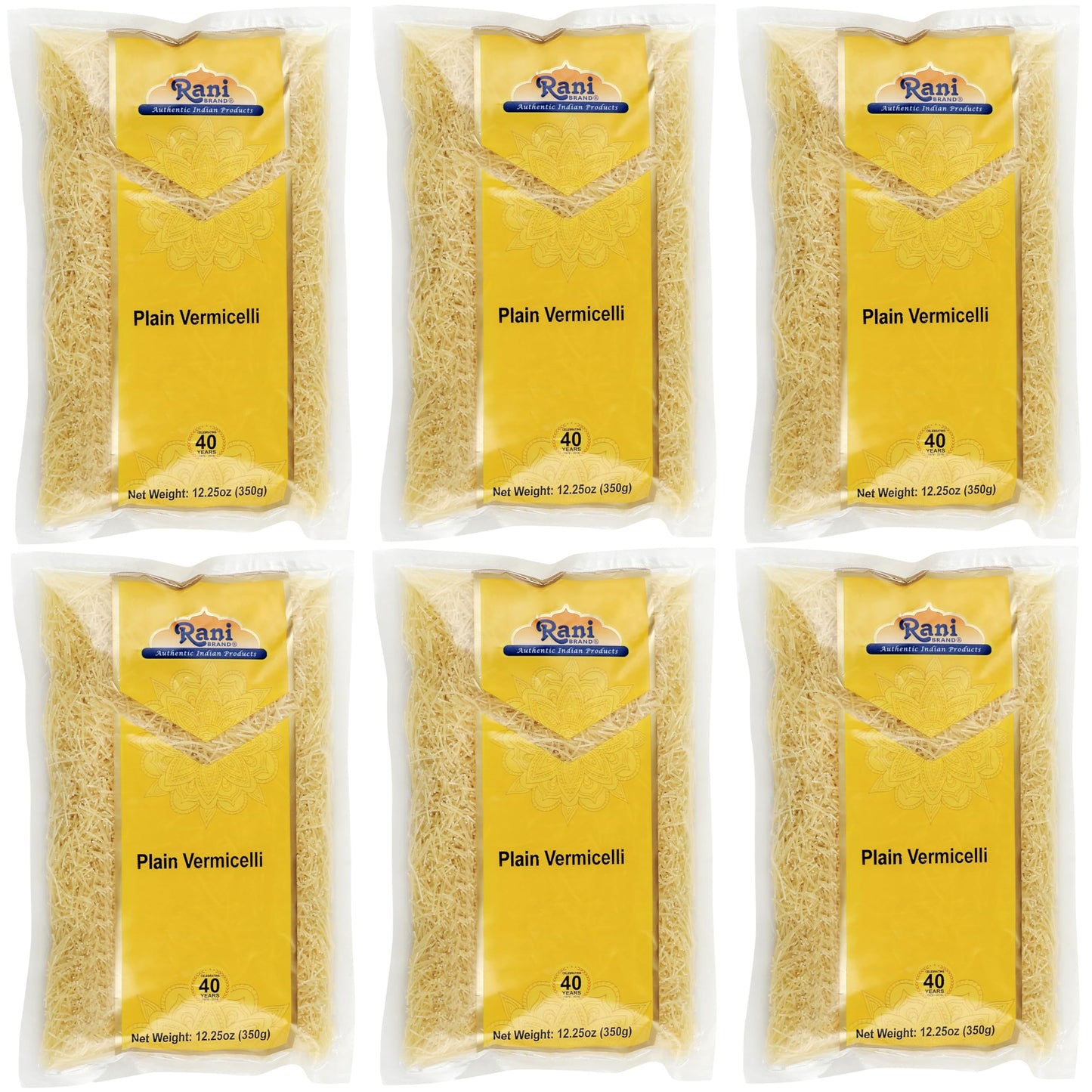 Rani Plain Vermicelli (Wheat Noodles) 12.25oz (350g), Pack of 6 ~ All Natural | Vegan | NON-GMO | Indian Origin
