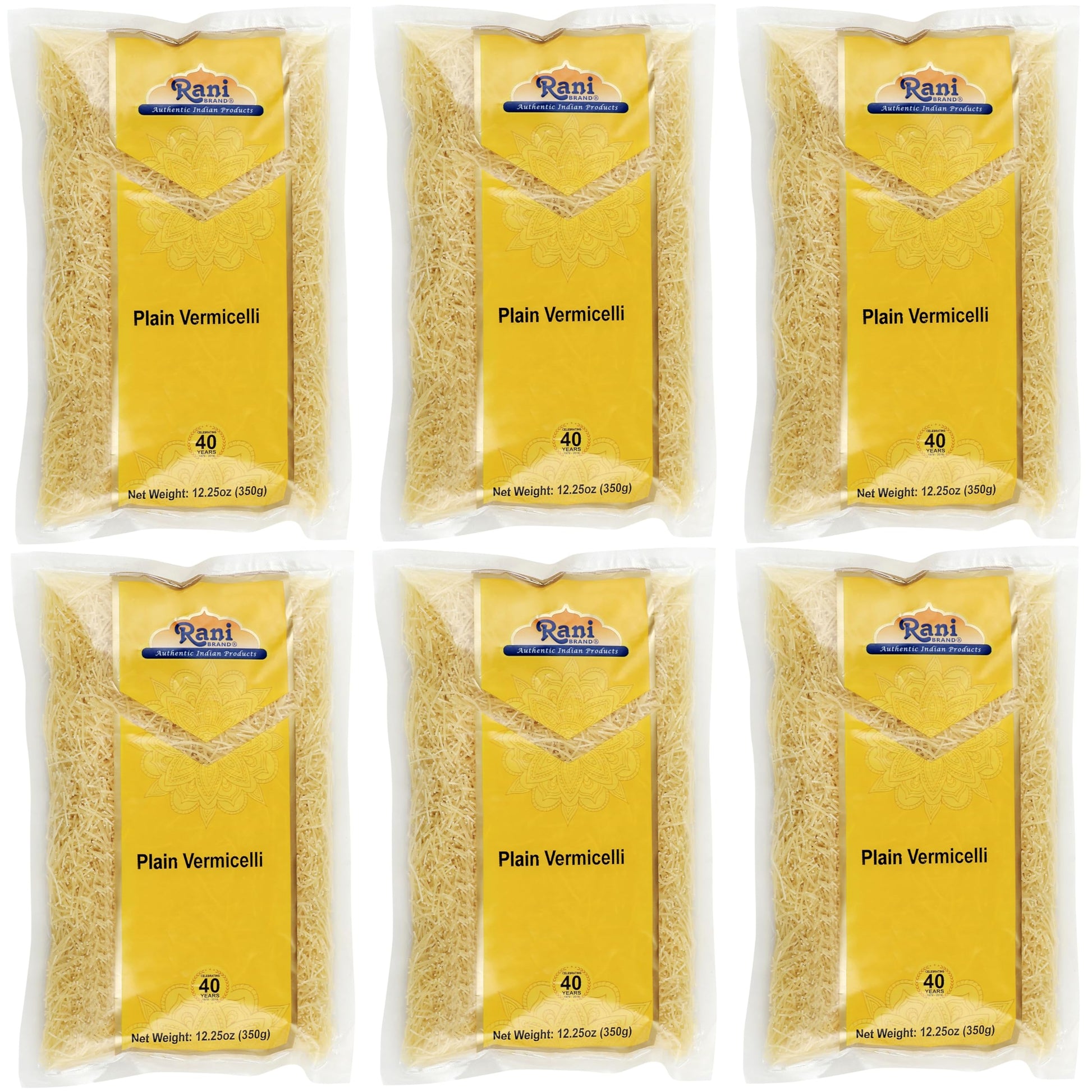 Rani Plain Vermicelli (Wheat Noodles) 12.25oz (350g), Pack of 6 ~ All Natural | Vegan | NON-GMO | Indian Origin