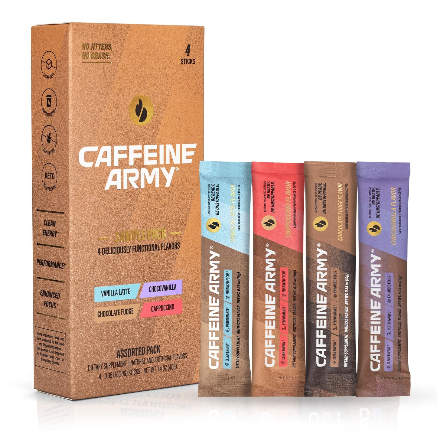 CAFFEINE ARMY Sample Pack - Functional Coffee with MCTs, Collagen & Adaptogens - 4 Stick (1.04 oz)