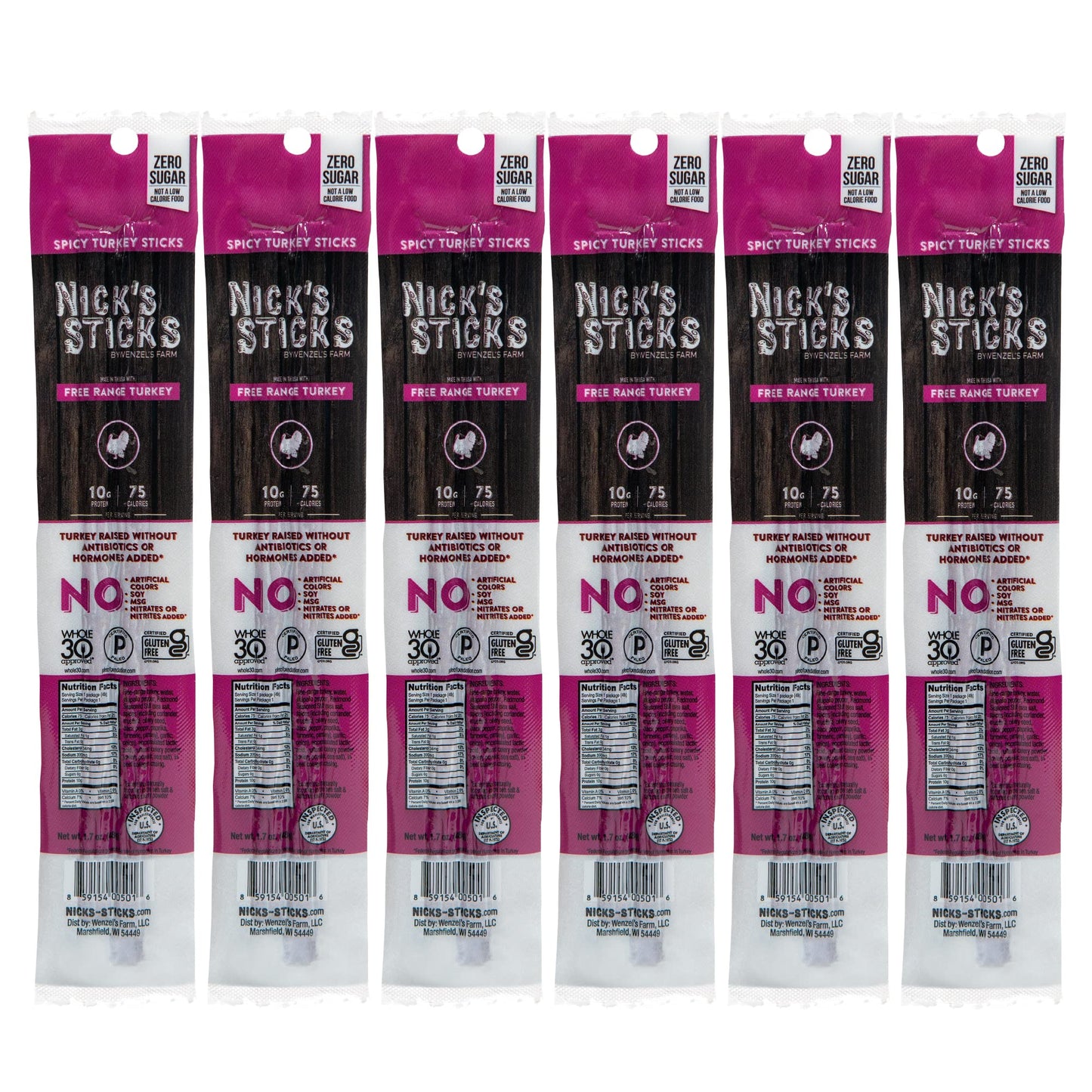 Nicks Sticks Clean & Balanced Spicy Free Range Turkey Snack Sticks | Made in the USA | Gluten Free | Paleo, Keto, Whole30 Appro