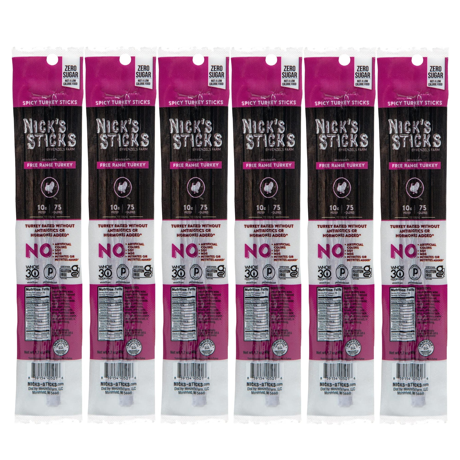 Nicks Sticks Clean & Balanced Spicy Free Range Turkey Snack Sticks | Made in the USA | Gluten Free | Paleo, Keto, Whole30 Appro