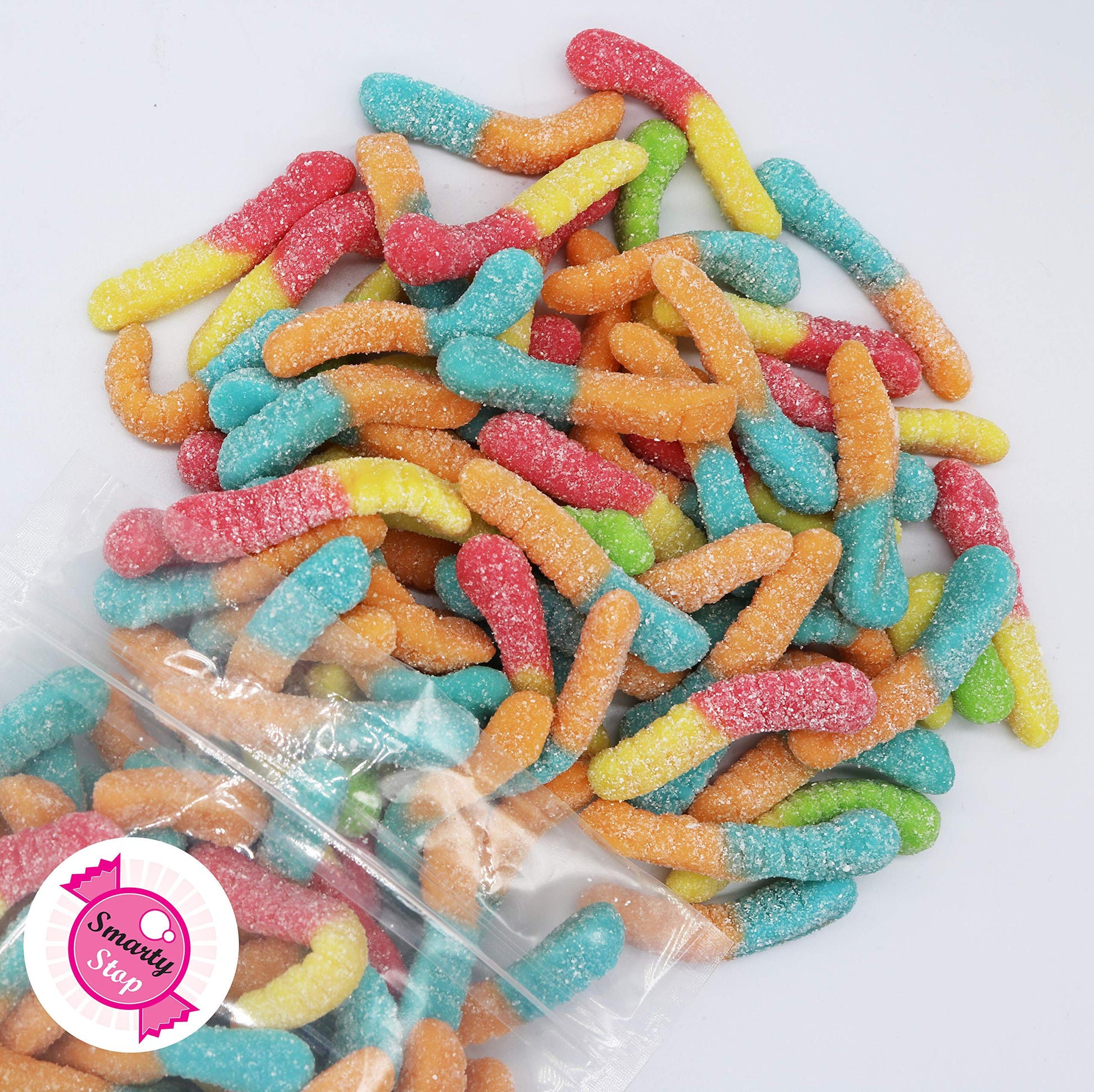 Smarty Stop Worm Gummy Candies (Assorted Sour Neon Worm, 2 Pound (Pack Of 1))
