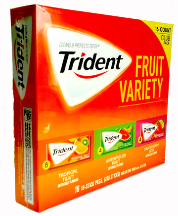 Trident Fruit Variety Pack Sugar Free Gum, 14 Count, Pack Of 20