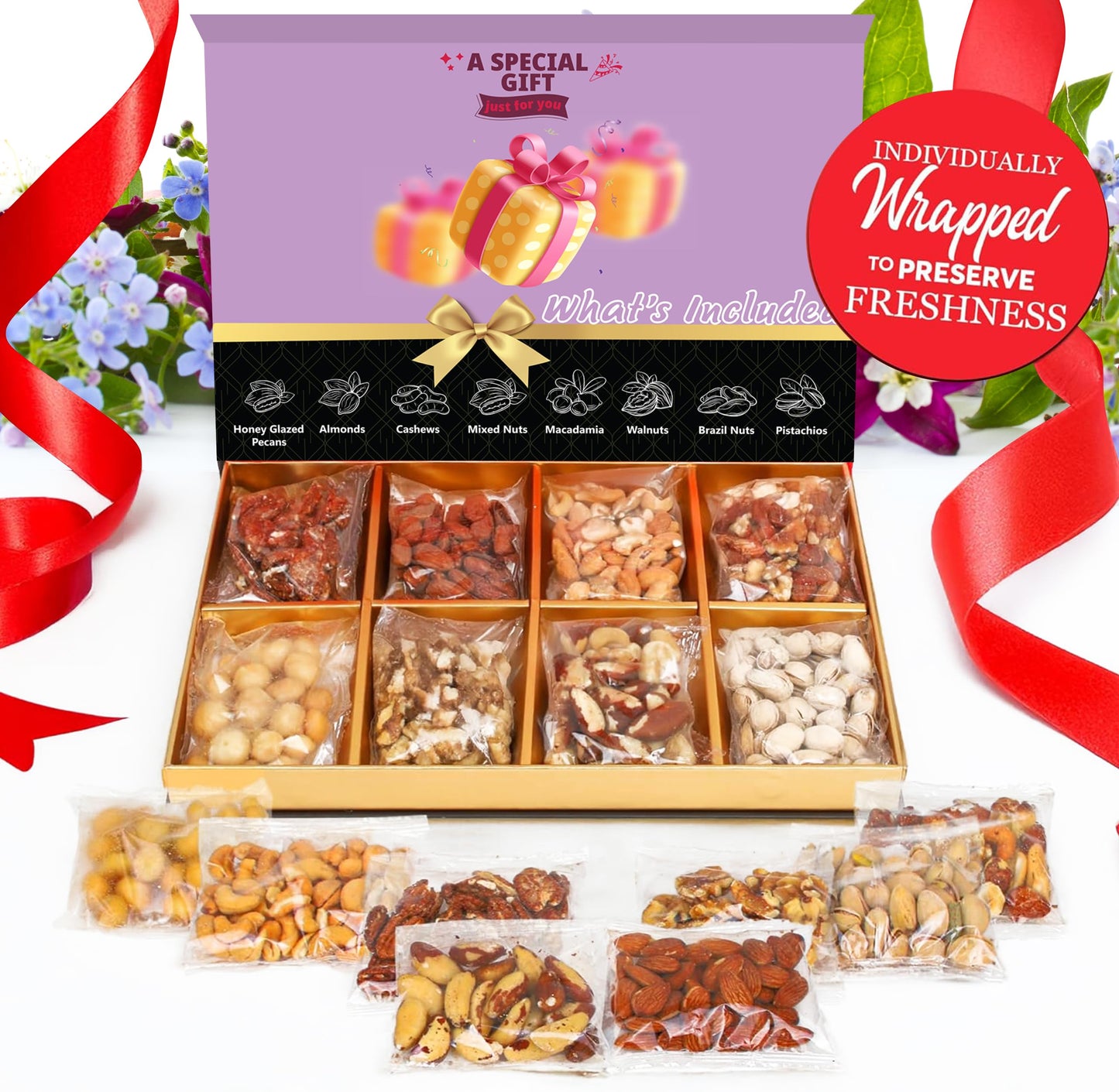 Luxurious Treats Nuts Gift Basket, Gift Nut Gifts Gourmet Collection Box Mixed Cravings Platter Tray Sampler Assortment Mix For