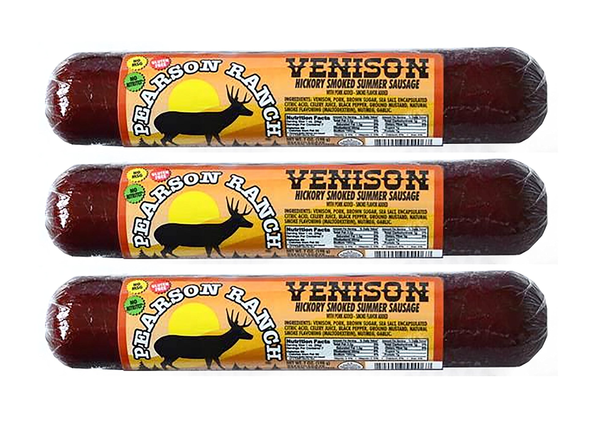 Pearson Ranch Venison Summer Sausage Pack of 3 - 7oz Stick of Deer - Exotic Meat, Gluten-Free, MSG-Free, Paleo and Keto Friendly
