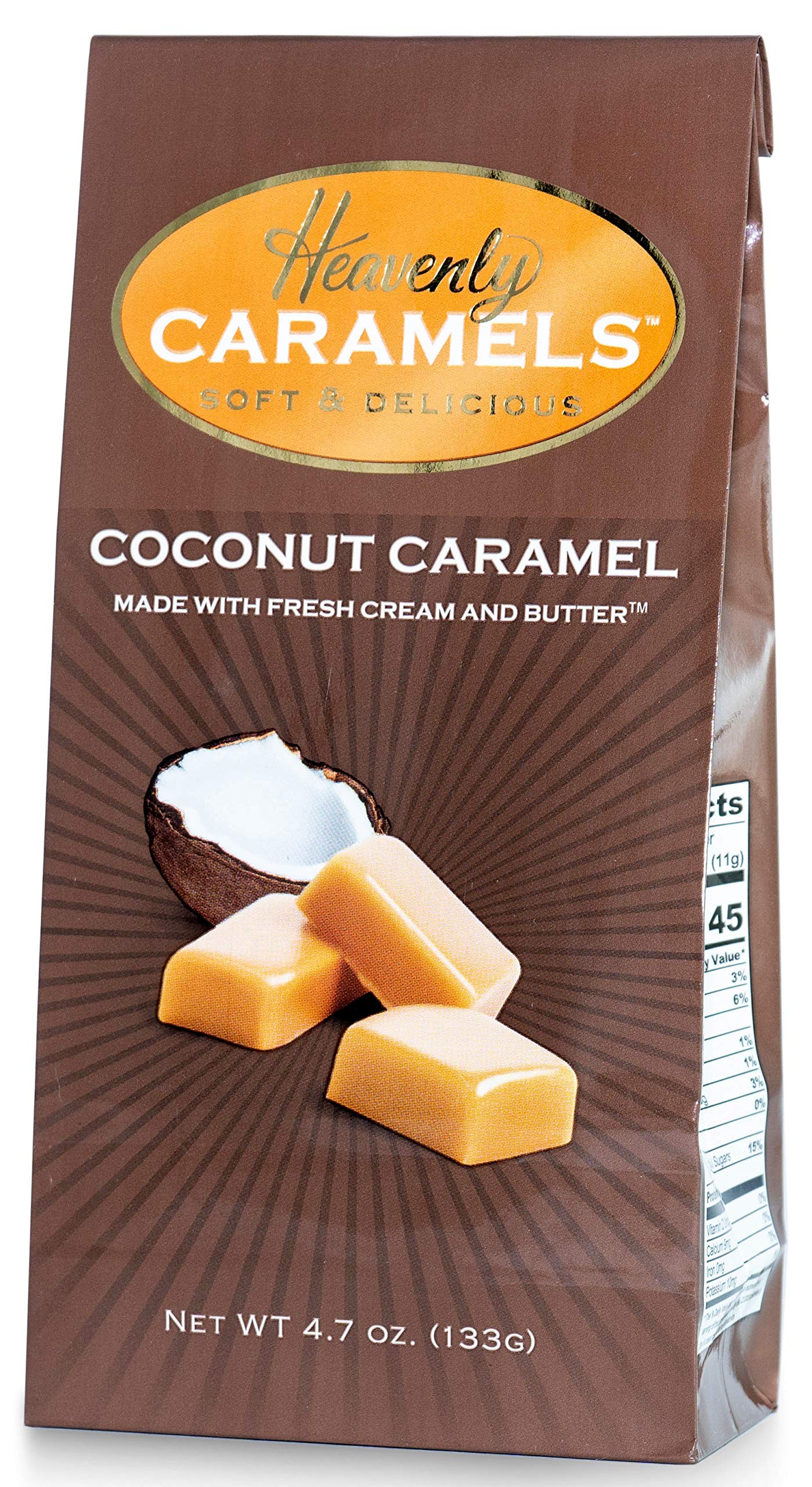 J Morgan Confections Heavenly Caramel | Coconut Flavor | 4.7 oz Bag, 4-Pack | Gourmet Soft and Chewy Butter Caramel Candies | Ha