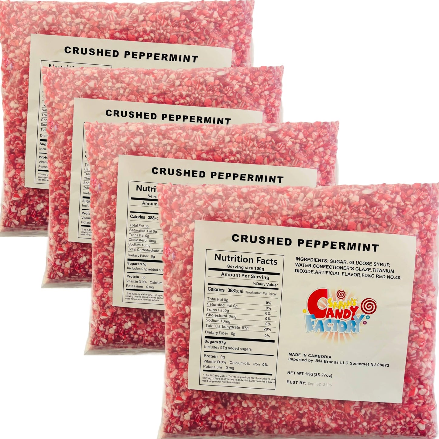 Sarah'S Candy Factory 2.2 Lbs 4 Pack (Total 8.8 Lbs) Candy Cane Crushed Peppermint Candy Pieces Bits In Bag, Kosher And Vegan
