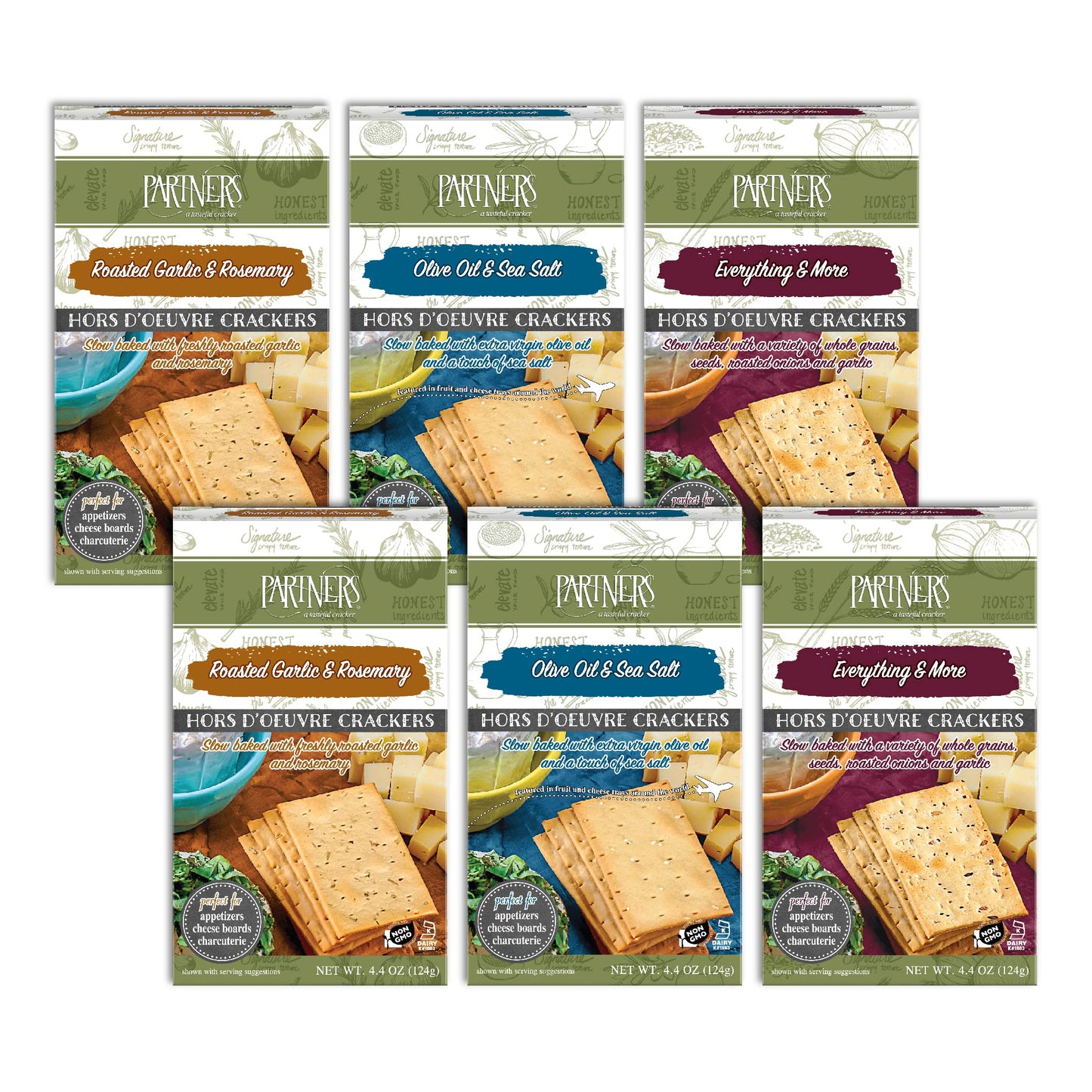Partners Hors dOeuvre Crackers Variety Pack, Non-GMO, Kosher, 4.4 Ounce (Pack of 6)