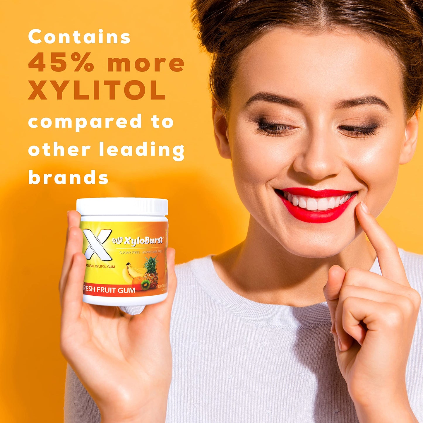 Xyloburst 100% Xylitol, Natural Chewing Gum 100 Count Jar Non Gmo, Vegan, Aspartame Free, Sugar Free (Fruit, 1 Jar)