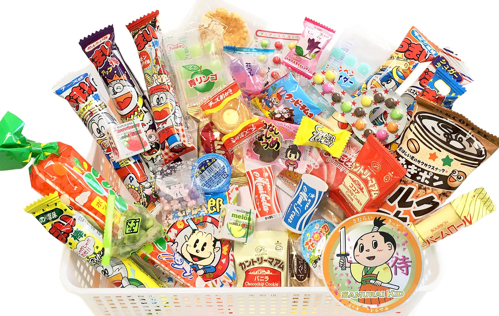 Samurai Kid Dagashi Set, Japanese Snack Assortment 36Pc With Samurai Kid Sticker