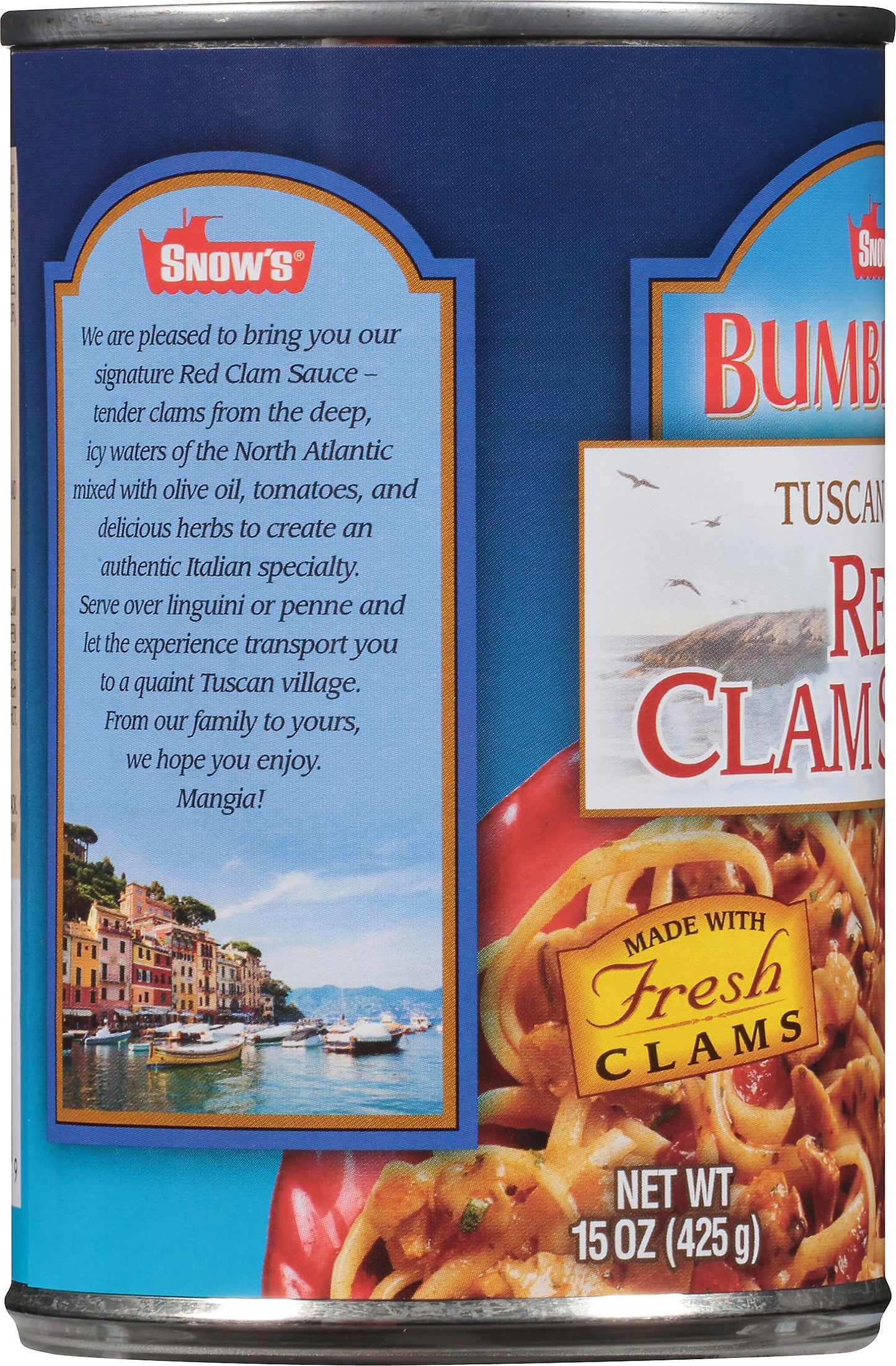 Snows Tuscan Style Red Clam Sauce, 15 oz - Authentic Italian Clam Sauce - Made with Fresh Clams, Garlic & Spices - Serve with Y