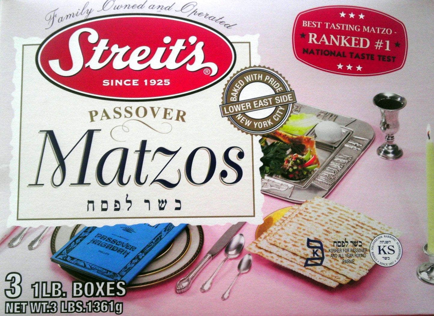 Streits Matzo, Kosher for Passover Matzoh Crackers, Airy, Crispy Crackers, 1 Pound (3 Pound)