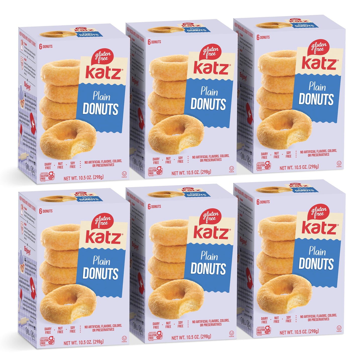 Katz Gluten Free Plain Donuts | Dairy, Nut, Soy and Gluten Free | Kosher (6 Packs, 10.5 Ounce Each)